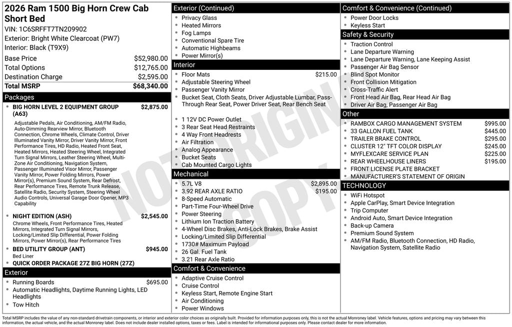 New 2026 Ram 1500 BIG HORN CREW CAB 4X4 5'7 BOX Pickup