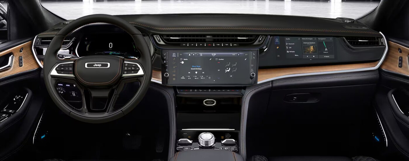 Black and brown interior of a 2026 Jeep Cherokee