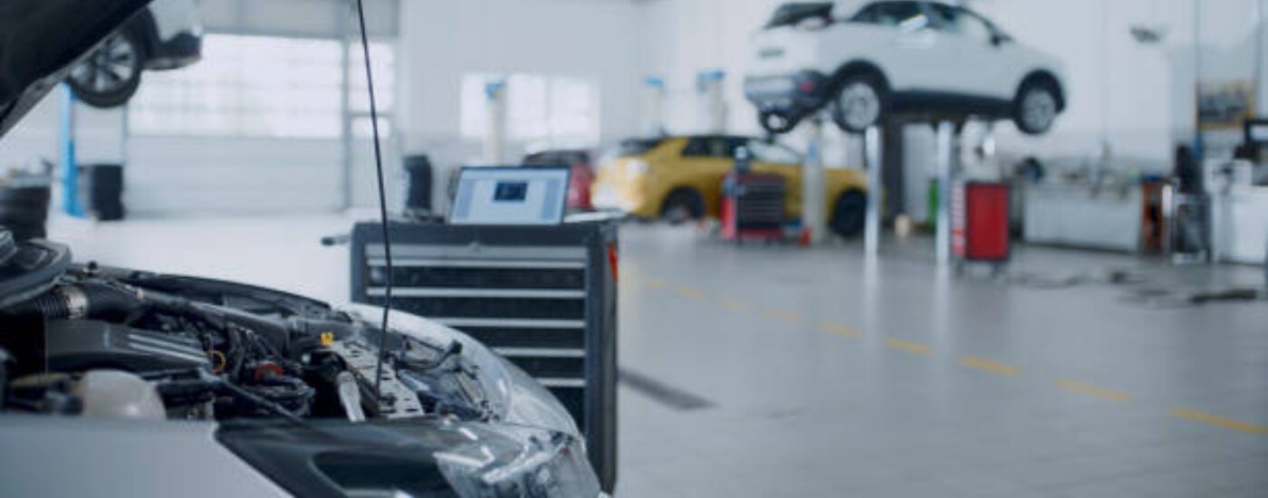 Cars in a service center