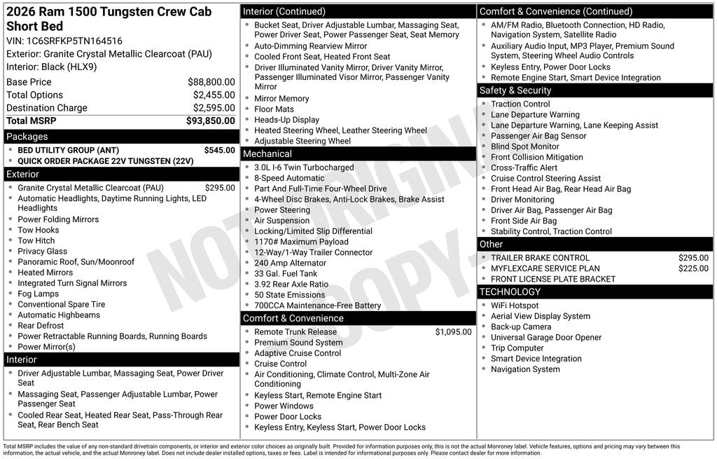 New 2026 Ram 1500 TUNGSTEN CREW CAB 4X4 Pickup