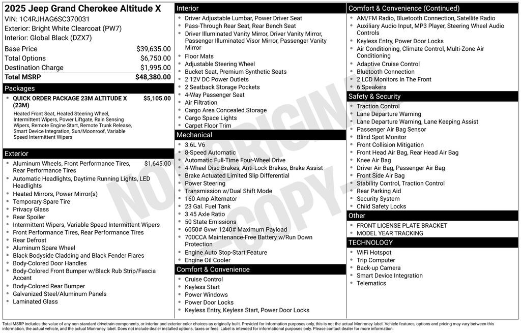 New 2025 Jeep Grand Cherokee ALTITUDE X 4X4 Sport Utility
