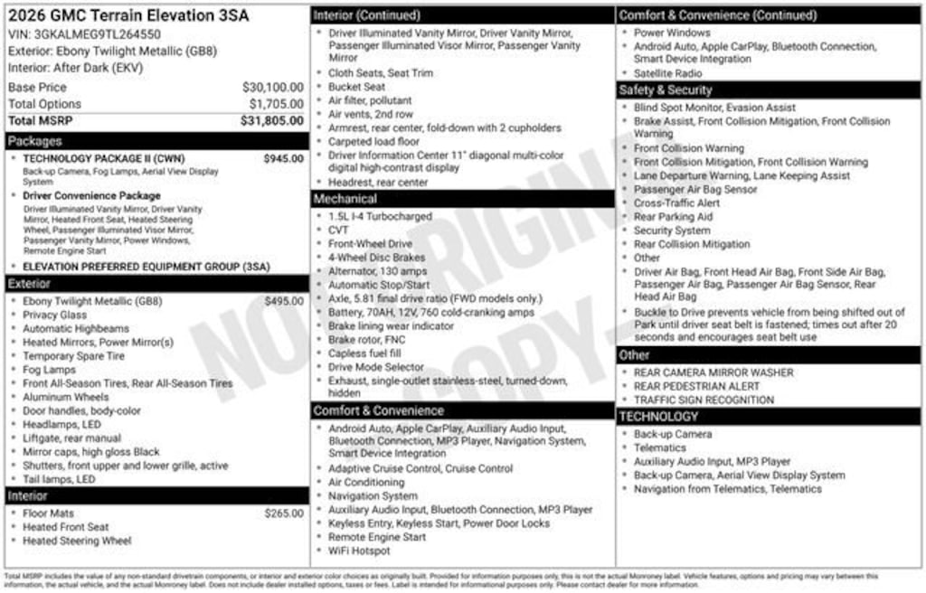 New 2026 GMC Terrain Elevation SUV
