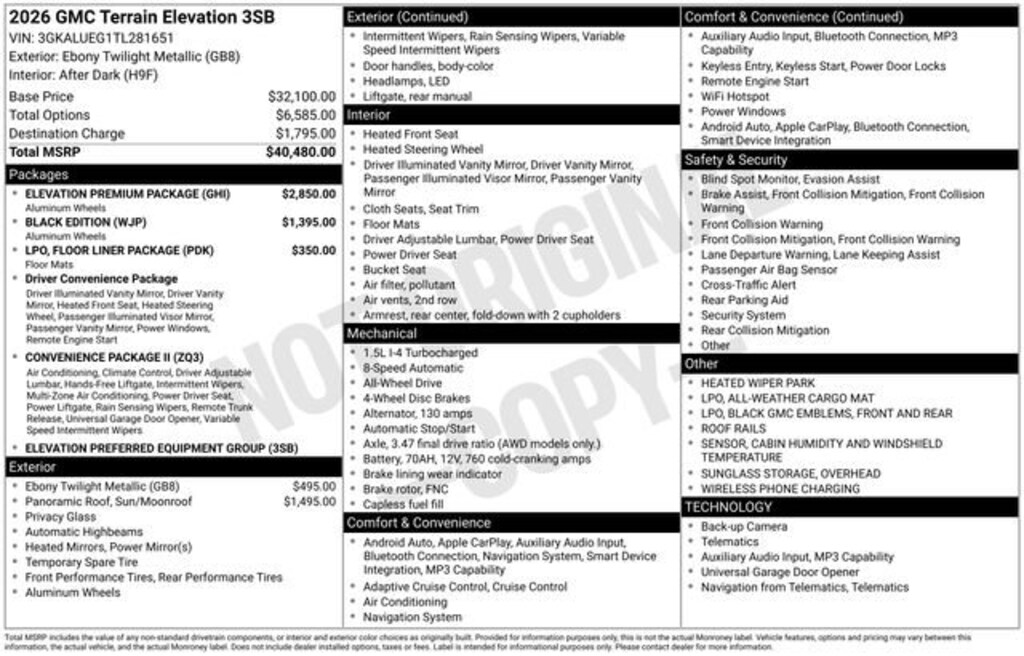 New 2026 GMC Terrain Elevation SUV