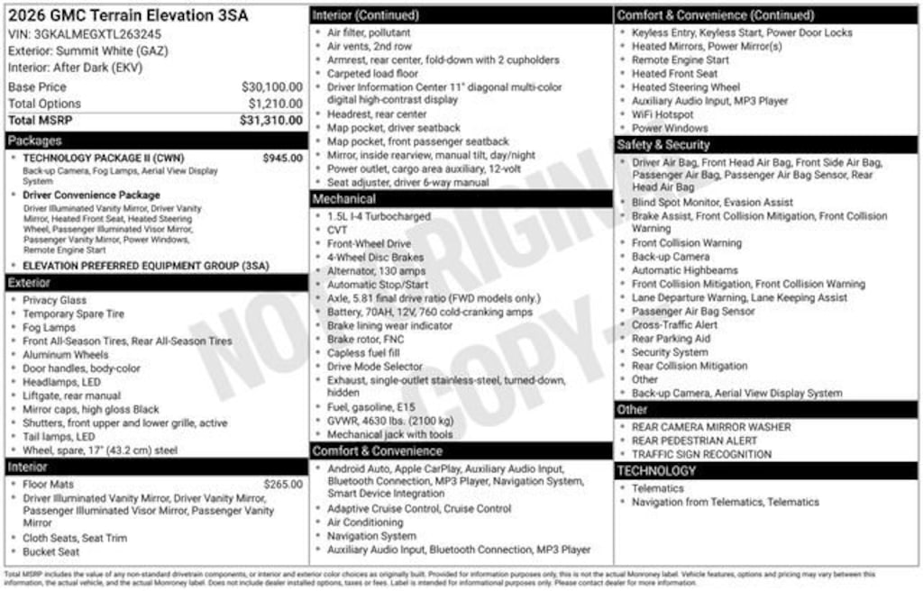 New 2026 GMC Terrain Elevation SUV