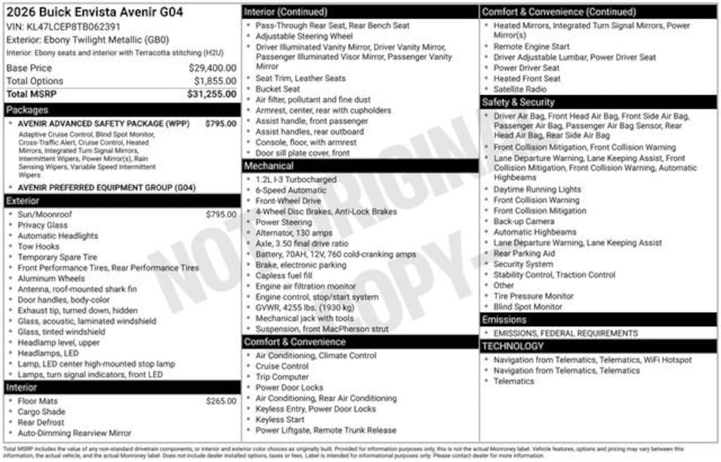 New 2026 Buick Envista Avenir SUV