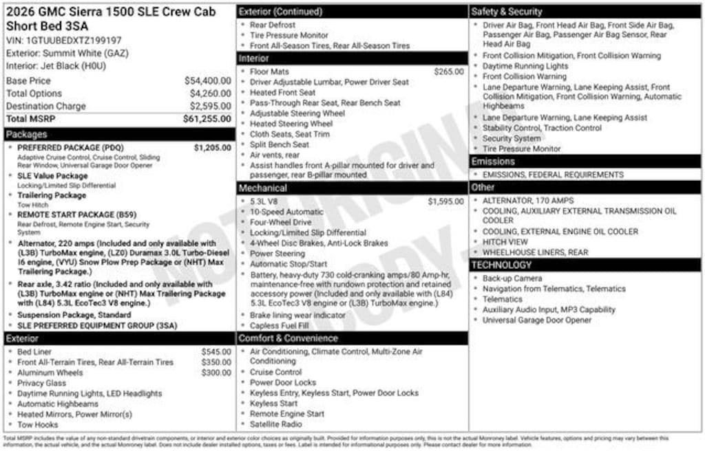 New 2026 GMC Sierra 1500 SLE Truck