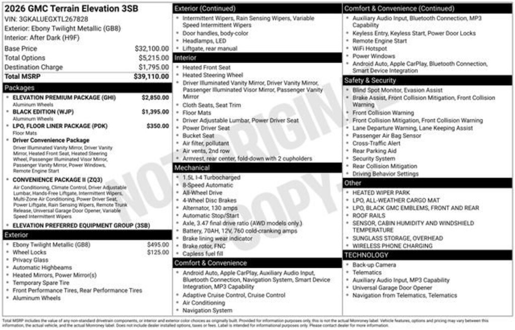 New 2026 GMC Terrain Elevation SUV