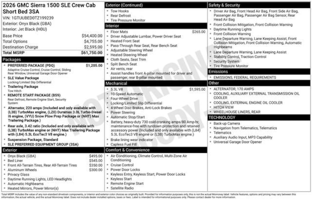 New 2026 GMC Sierra 1500 SLE Truck