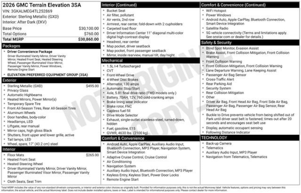 New 2026 GMC Terrain Elevation SUV