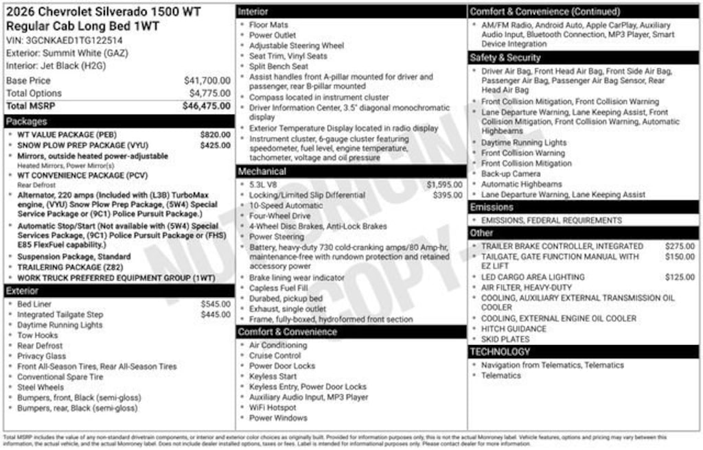 New 2026 Chevrolet Silverado 1500 WT Truck