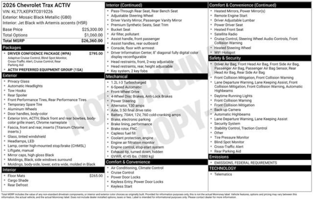 New 2026 Chevrolet Trax Activ SUV
