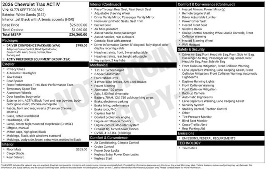 New 2026 Chevrolet Trax Activ SUV