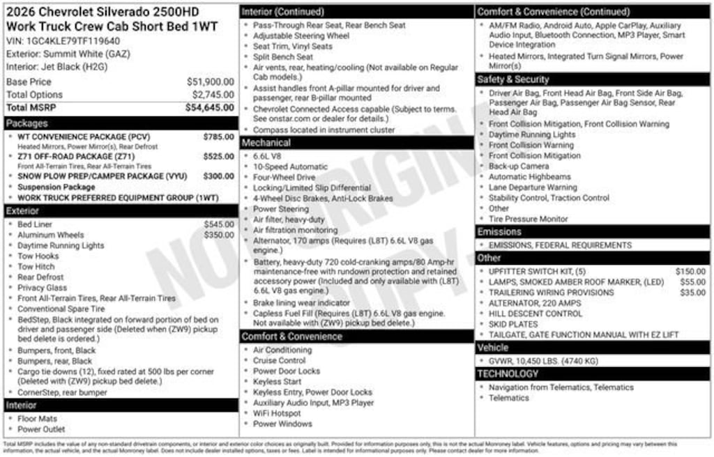 New 2026 Chevrolet Silverado 2500 HD WT Truck