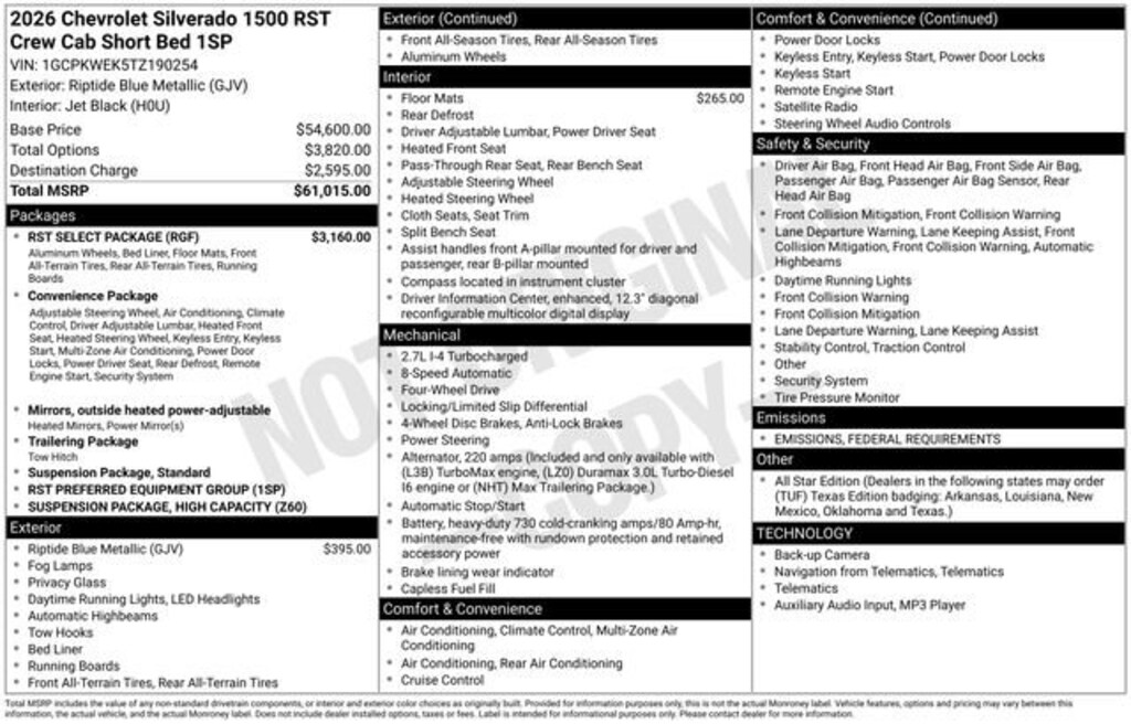 New 2026 Chevrolet Silverado 1500 RST Truck