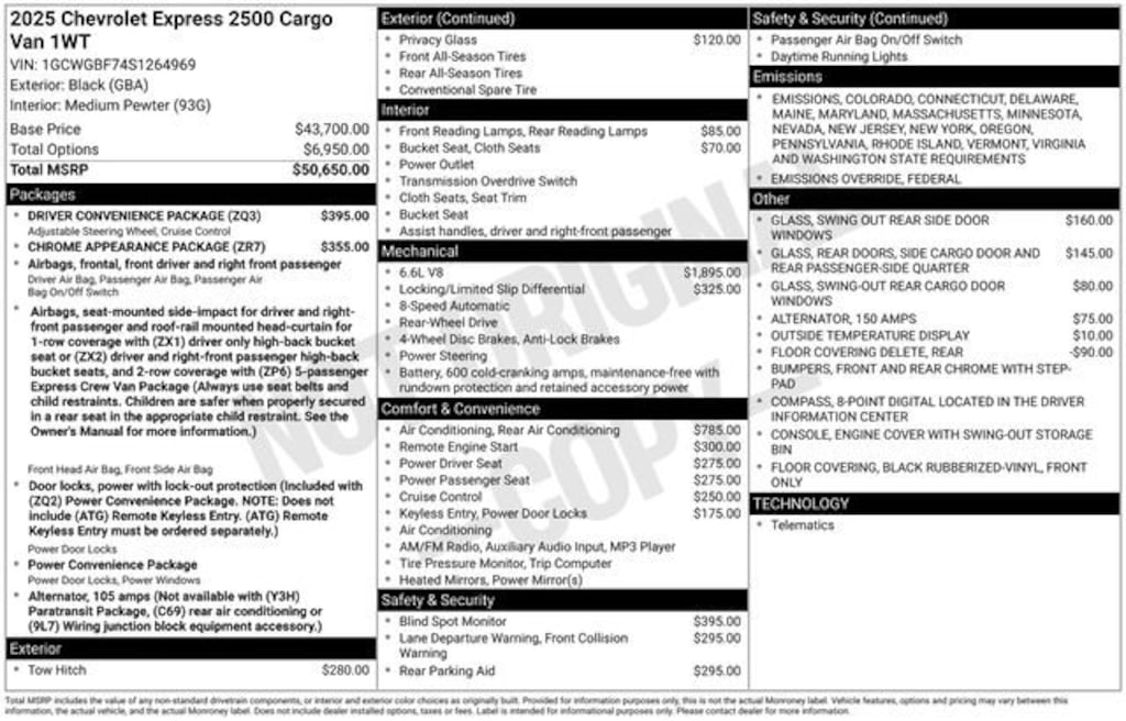 New 2025 Chevrolet Express Cargo 2500 WT Van