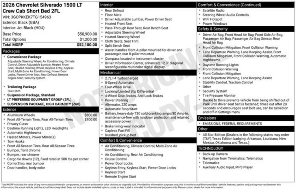 New 2026 Chevrolet Silverado 1500 LT (2FL) Truck