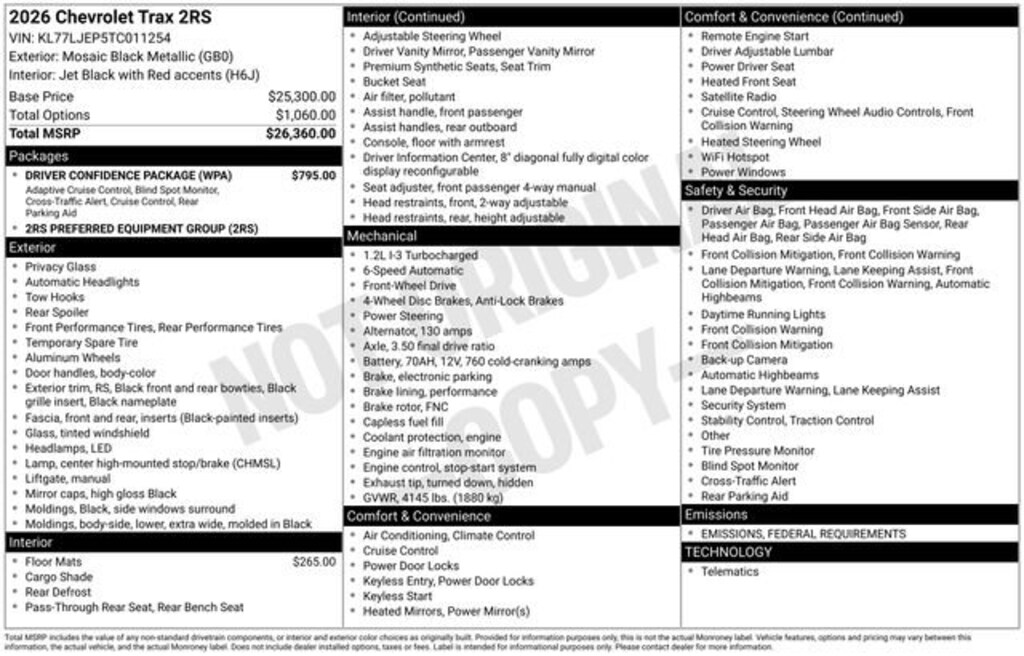 New 2026 Chevrolet Trax 2RS SUV