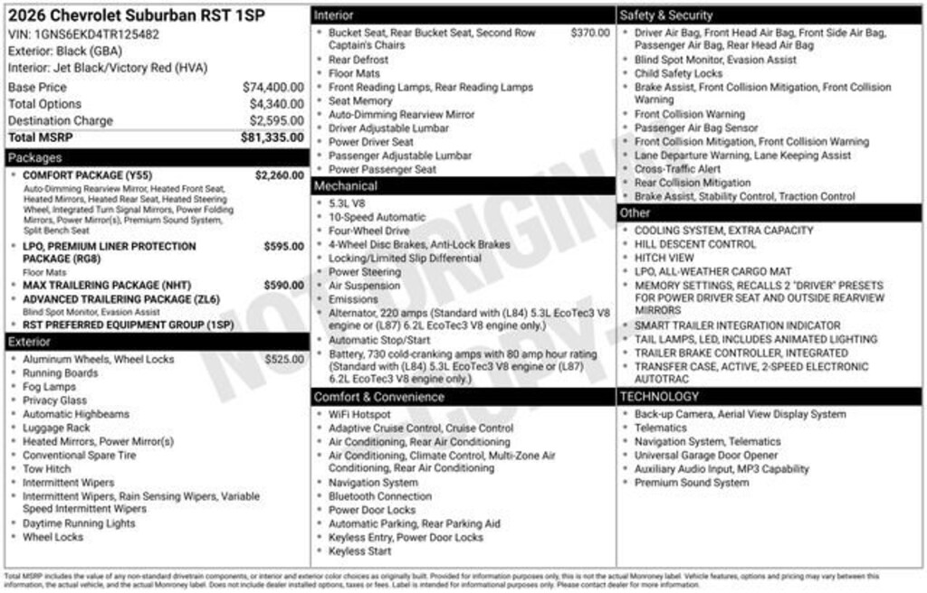 New 2026 Chevrolet Suburban RST SUV