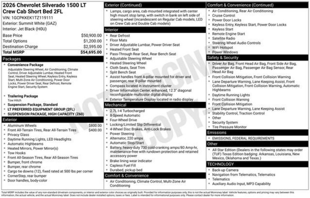New 2026 Chevrolet Silverado 1500 LT (2FL) Truck