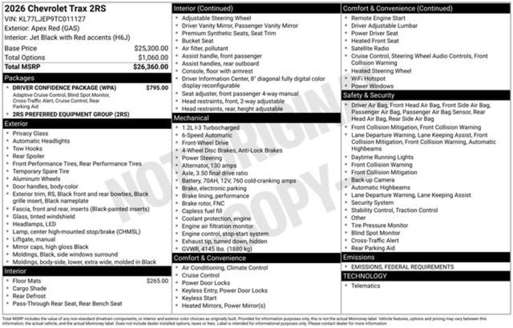 New 2026 Chevrolet Trax 2RS SUV