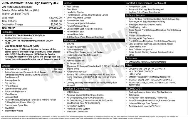 2026 Chevrolet Tahoe SUV  2026 Chevrolet Tahoe SUV