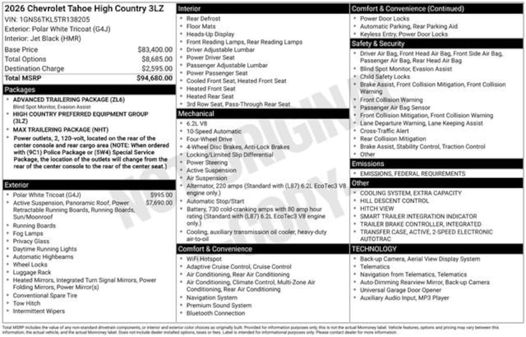 New 2026 Chevrolet Tahoe High Country SUV