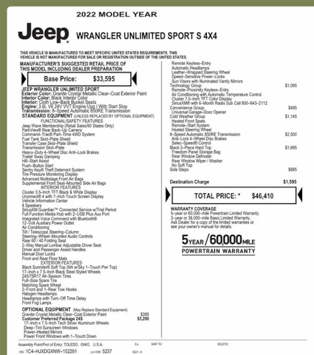 Used 2022 Jeep Wrangler Unlimited Sport SUV