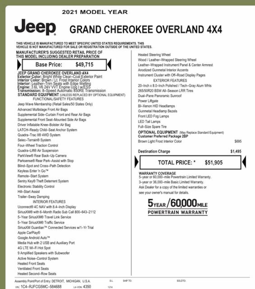 Used 2021 Jeep Grand Cherokee Overland SUV