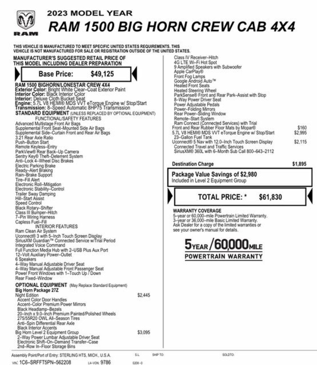Used 2023 Ram 1500 Big Horn/Lone Star Truck Crew Cab