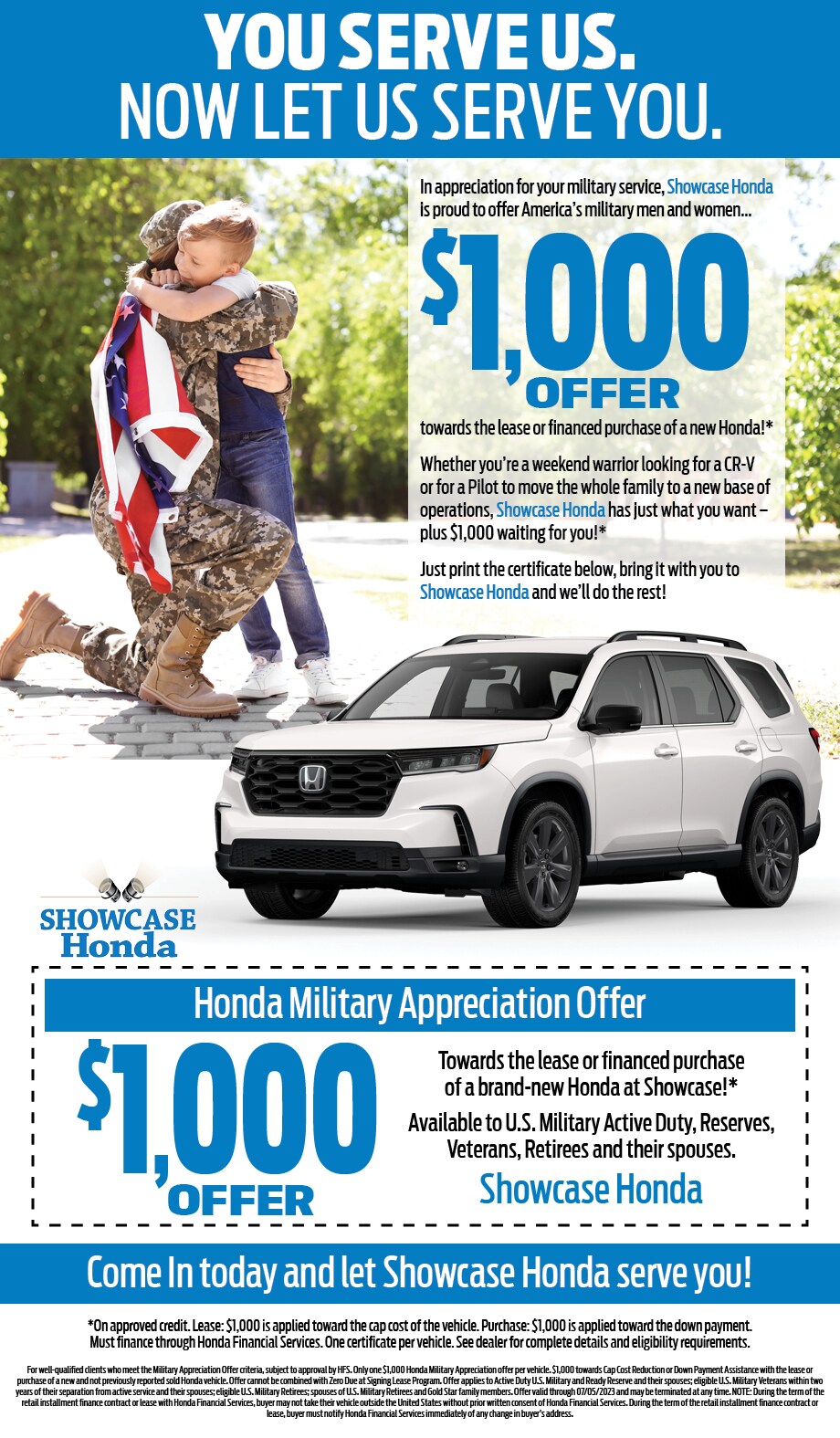 Honda Military Appreciation Offer $1000