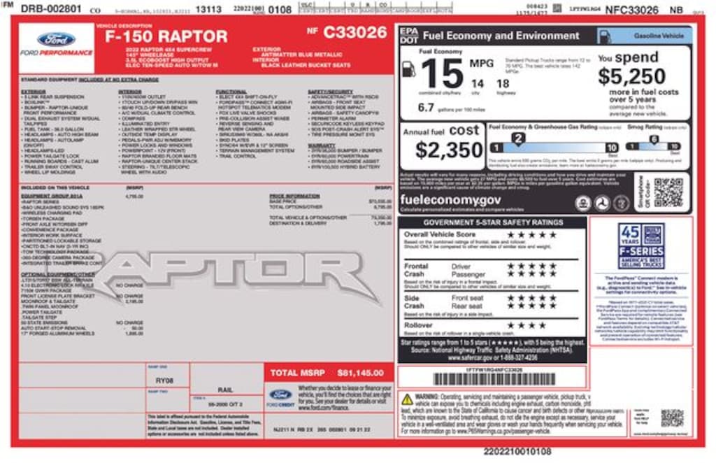 Used 2022 Ford F-150 Raptor Truck