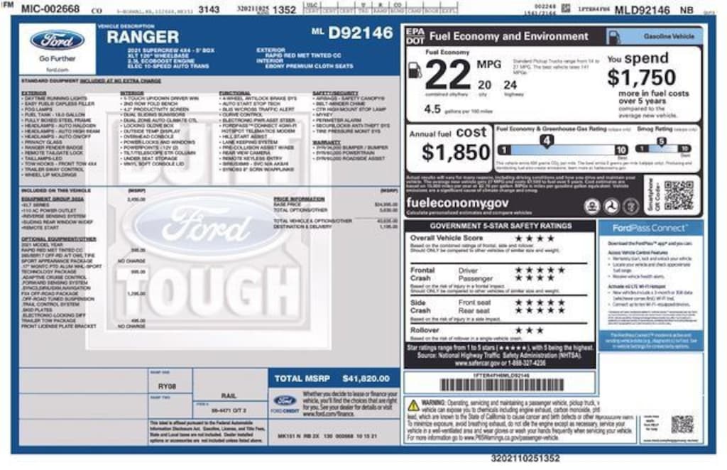 Certified 2021 Ford Ranger XLT Truck