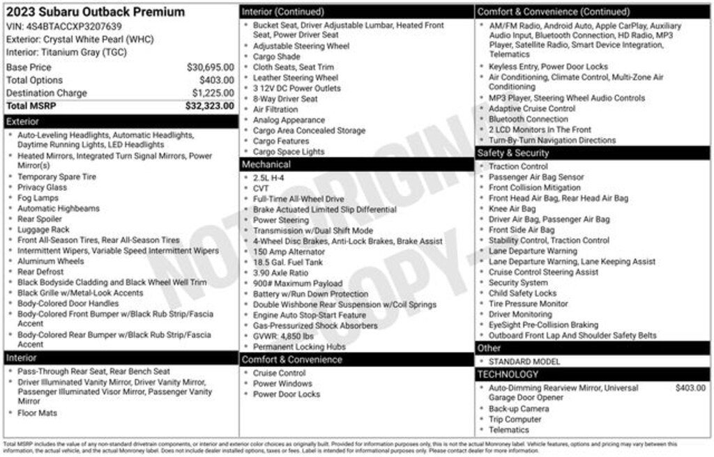 Certified 2023 Subaru Outback Premium SUV