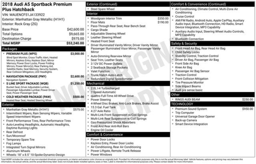 Used 2018 Audi A5 2.0T Premium Plus Hatchback