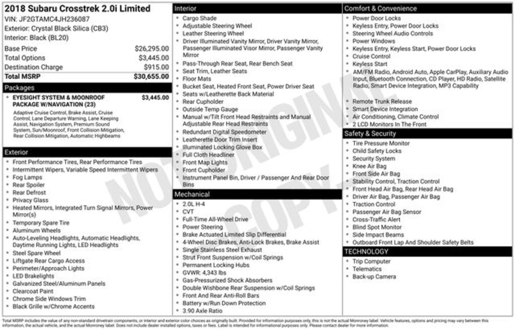 Used 2018 Subaru Crosstrek 2.0i Limited SUV