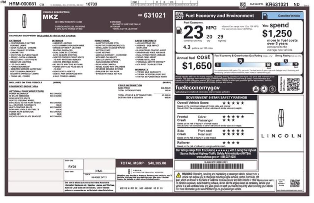 Certified 2019 Lincoln MKZ Reserve Sedan
