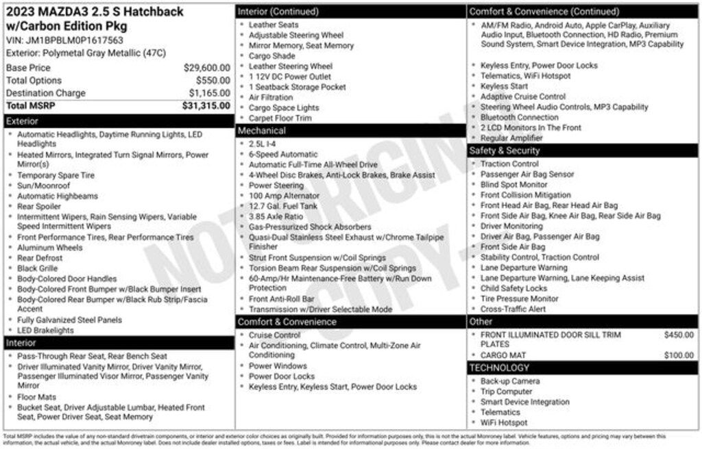 Certified 2023 Mazda Mazda3 2.5 S Carbon Edition Hatchback