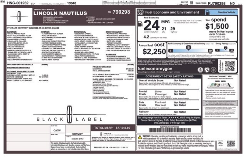 Certified 2024 Lincoln Nautilus Black Label SUV