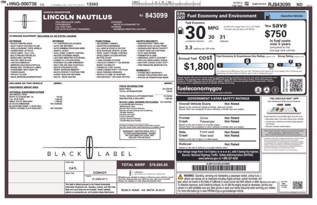 Certified 2024 Lincoln Nautilus Black Label SUV