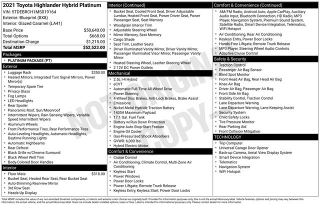 Certified 2021 Toyota Highlander Hybrid Platinum SUV