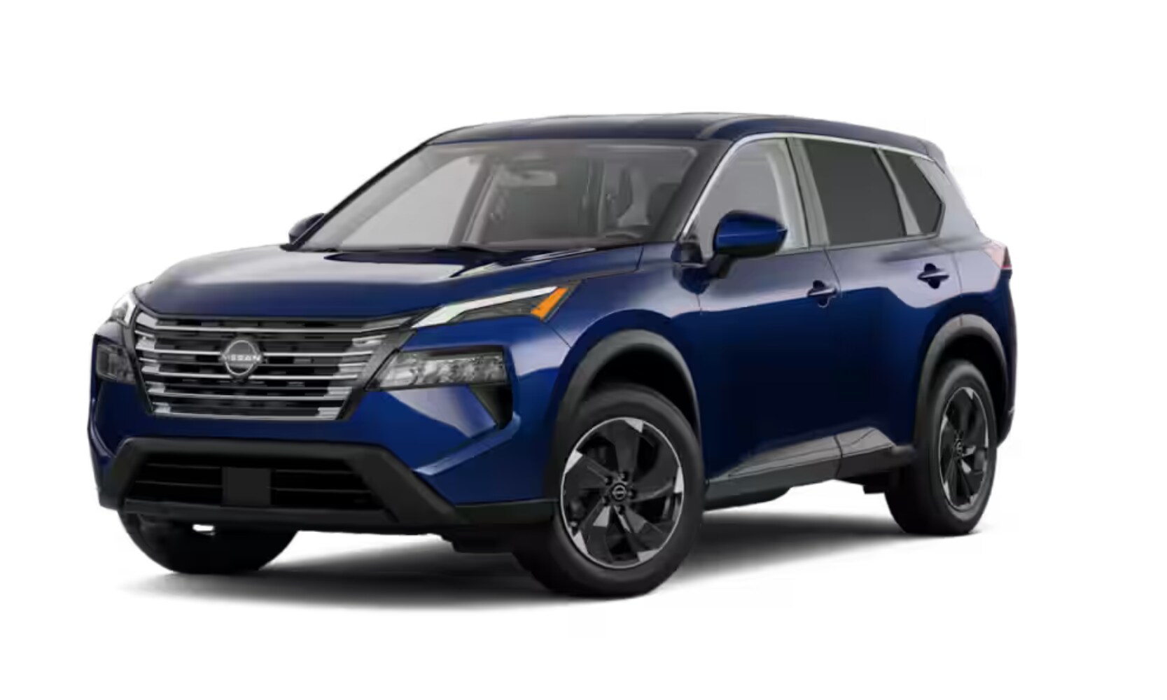 Exterior image of a blue 2025 Nissan Rogue SV parked on a white background