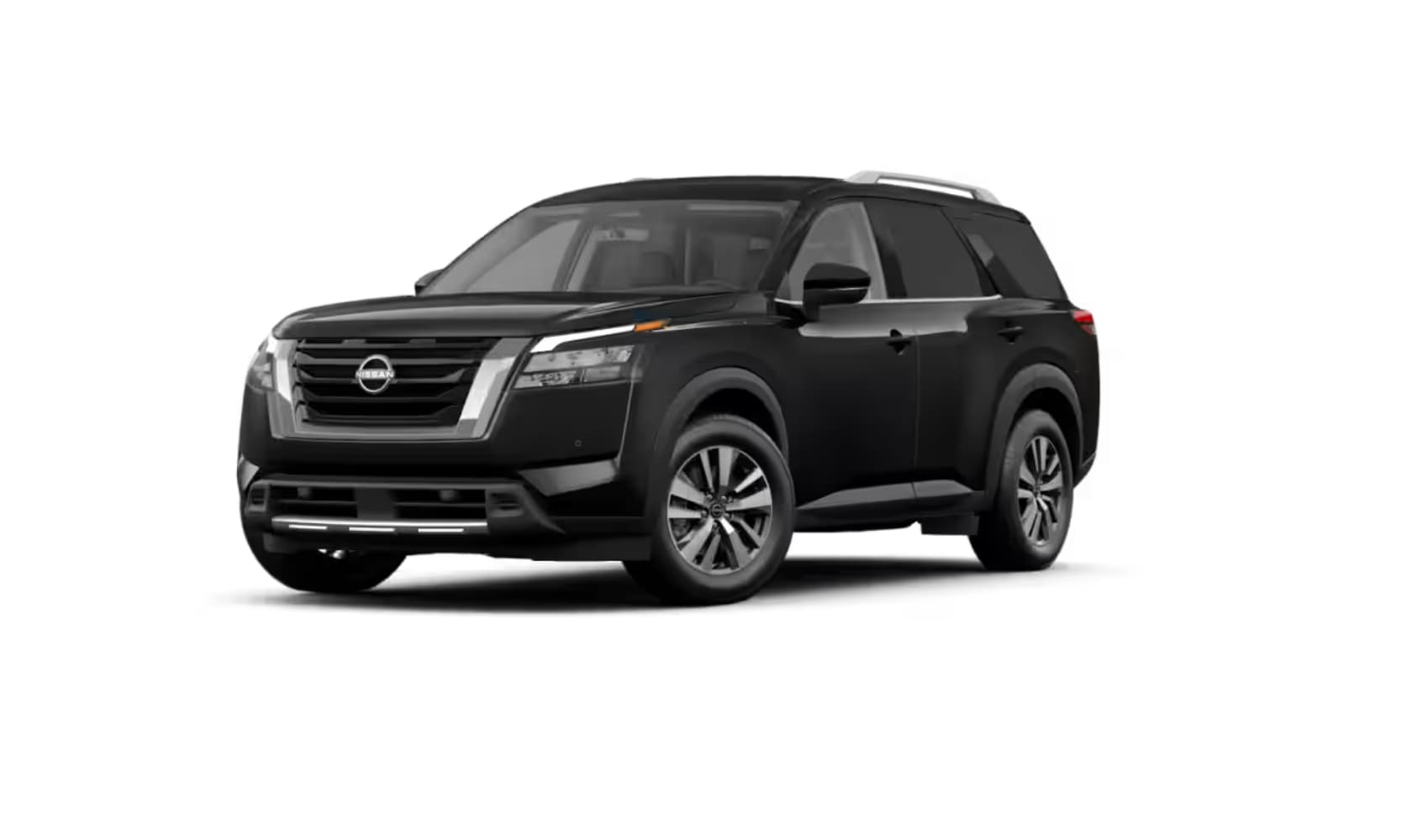 Exterior image of a black 2025 Nissan Pathfinder SL parked on a white background