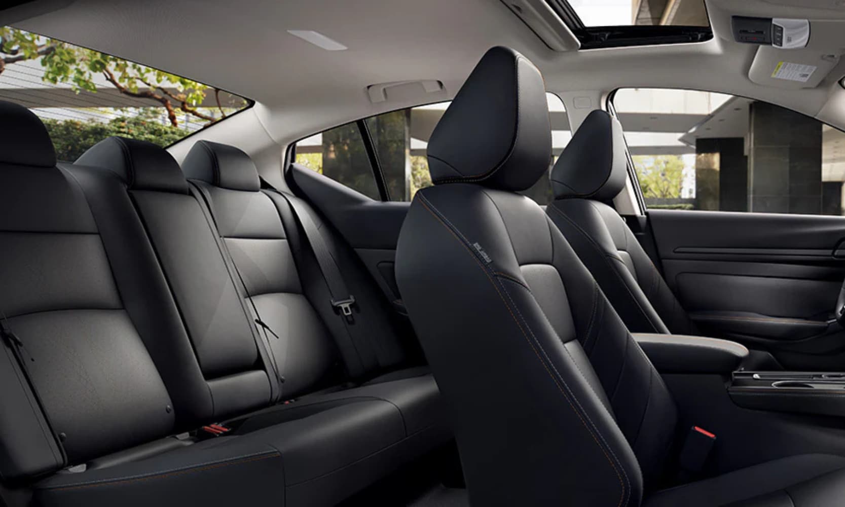 Interior image of the 2026 Nissan Altima dark gray cloth two-row seating
