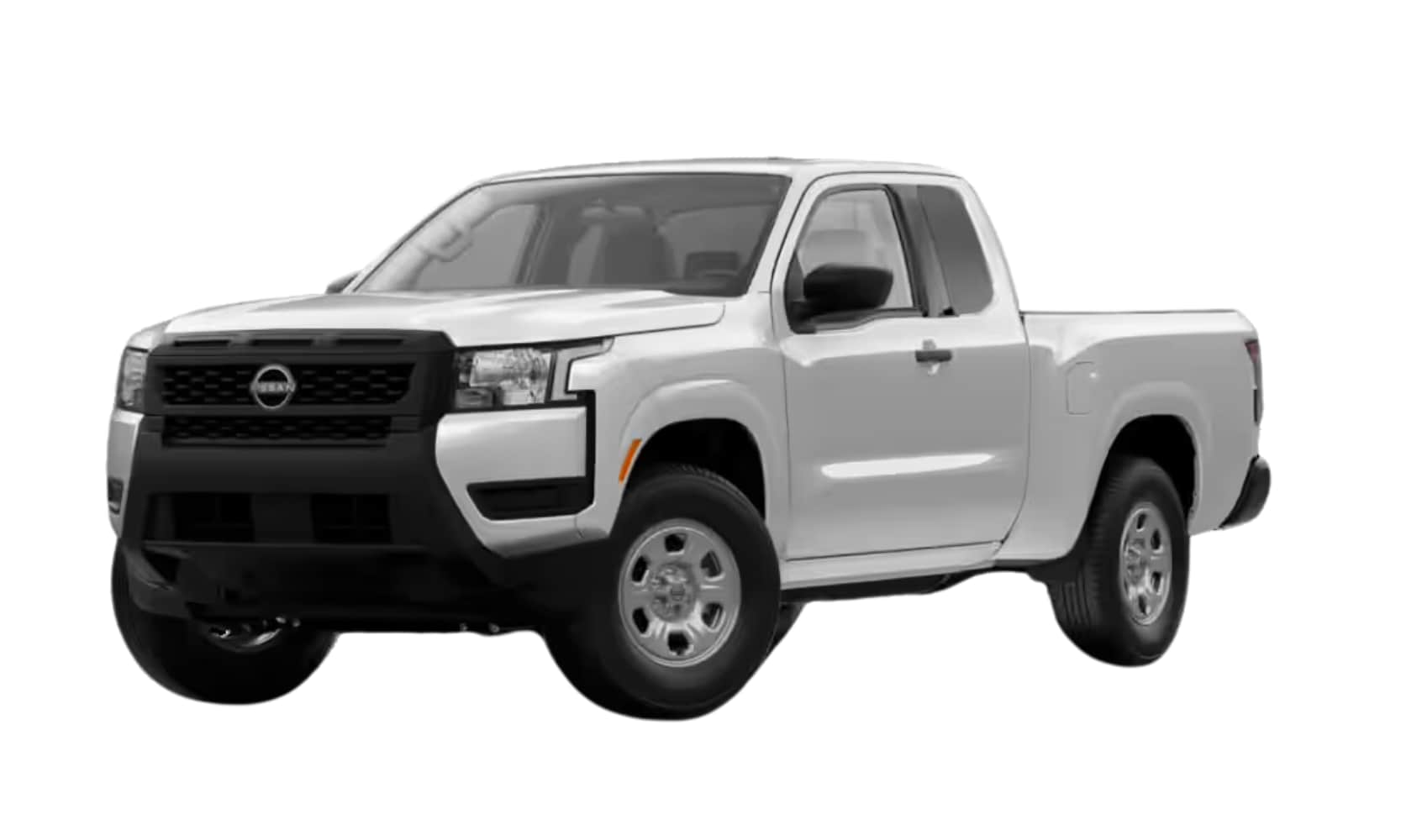 Exterior side angled image of a white 2025 Nissan Frontier S parked on a white background