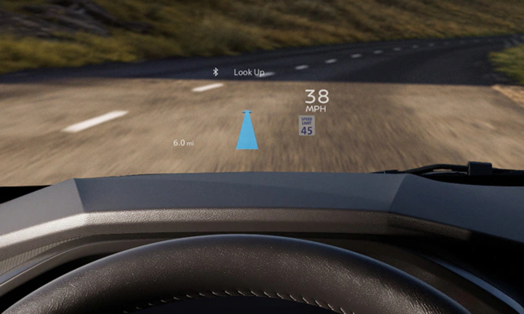 Closeup interior image of the 2026 Nissan Rogue plug-in hybrid Head-Up display