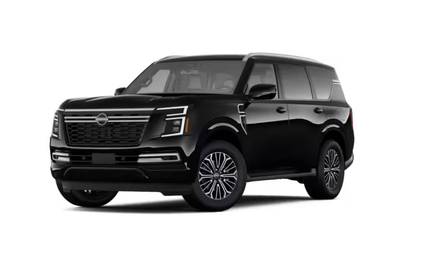 Exterior side angle image of a black 2025 Nissan Armada SL parked on a white background