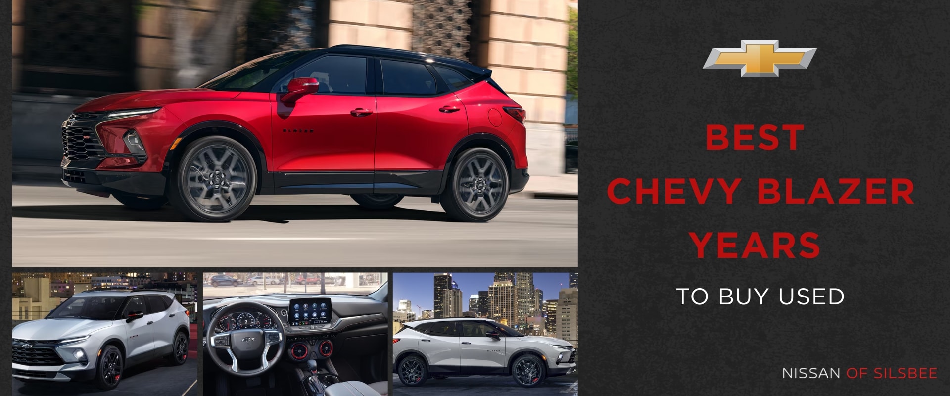 Hero image collage of the best Chevy Blazers to buy used with interior and exterior vehicle photos