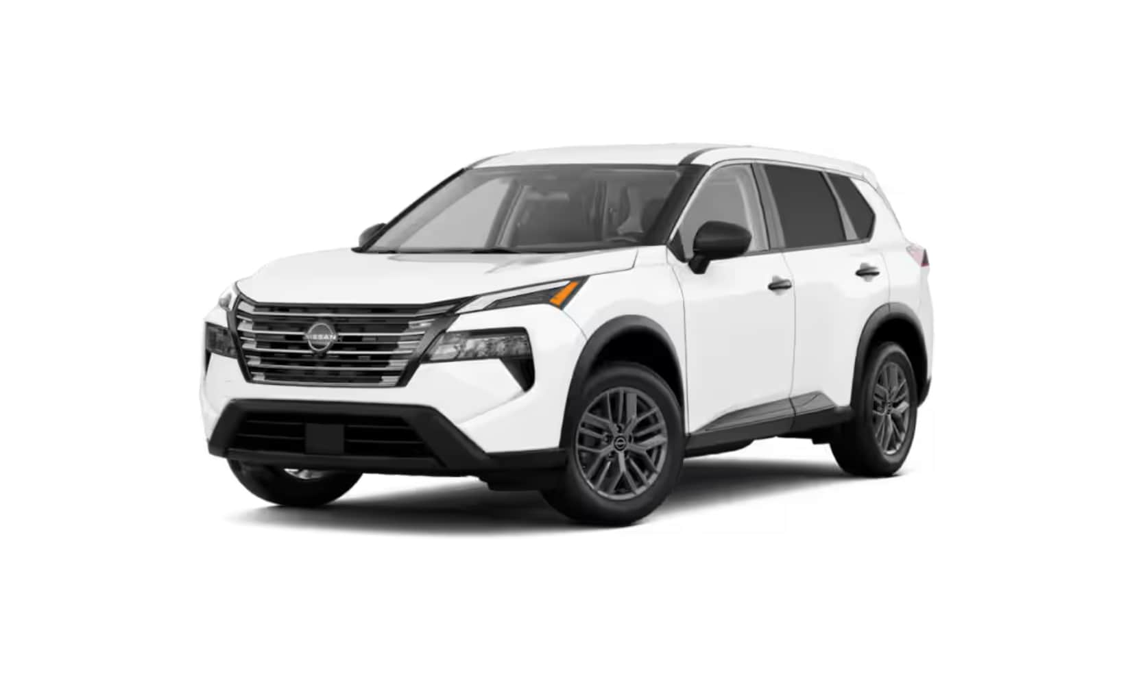 Exterior image of a white 2025 Nissan Rogue S parked on a white background