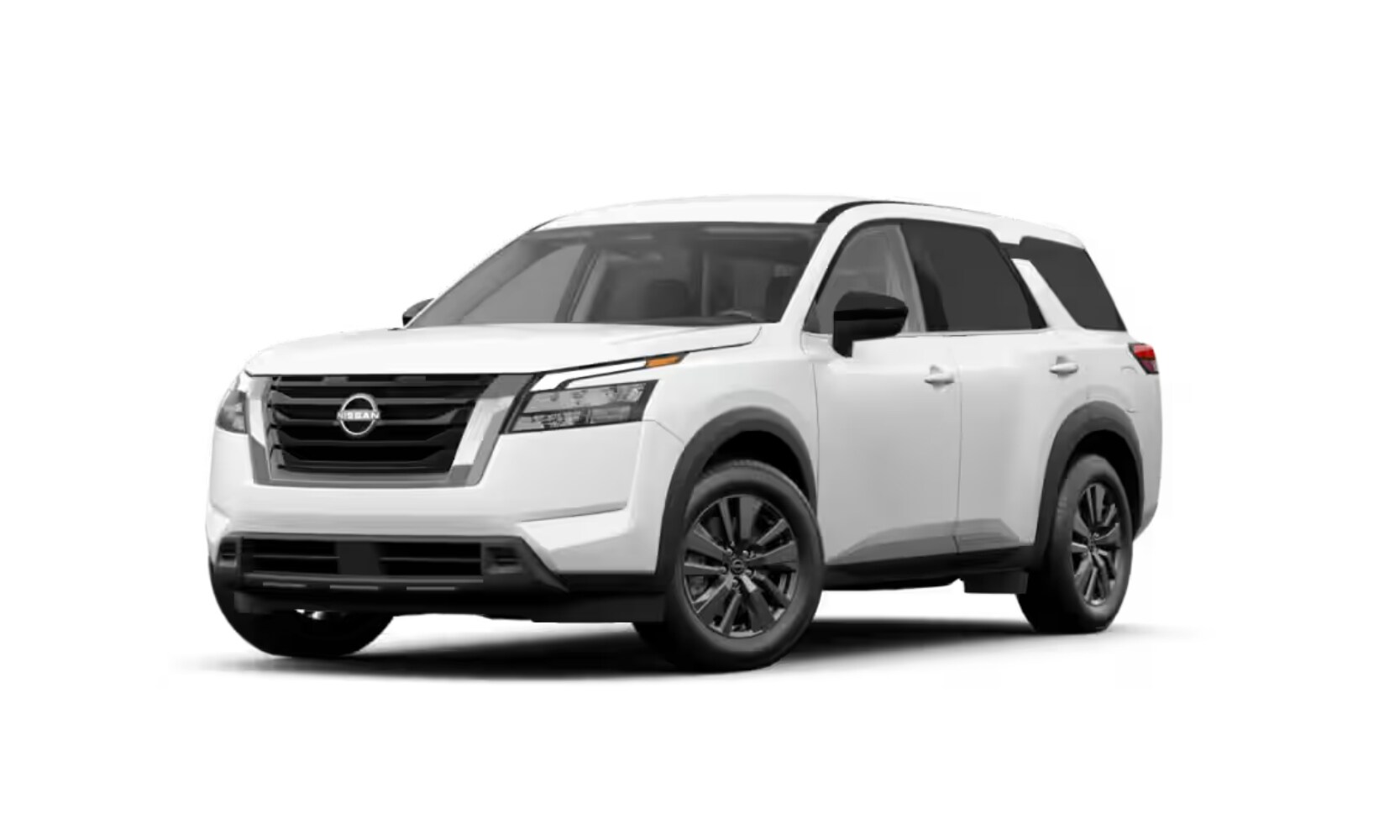 Exterior image of a white 2025 Nissan Pathfinder S parked on a white background