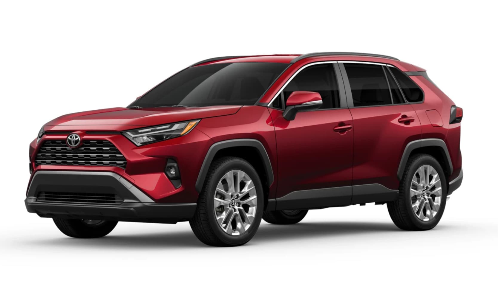 Exterior image of a red 2025 Toyota RAV4 XLE Premium on a white background